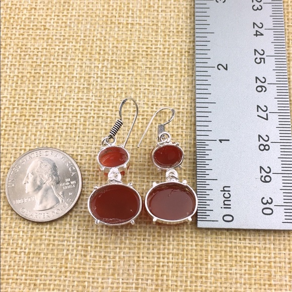 New Carnelian Prong Set Cabochon Stone Silver Hook Earrings - Picture 4 of 6